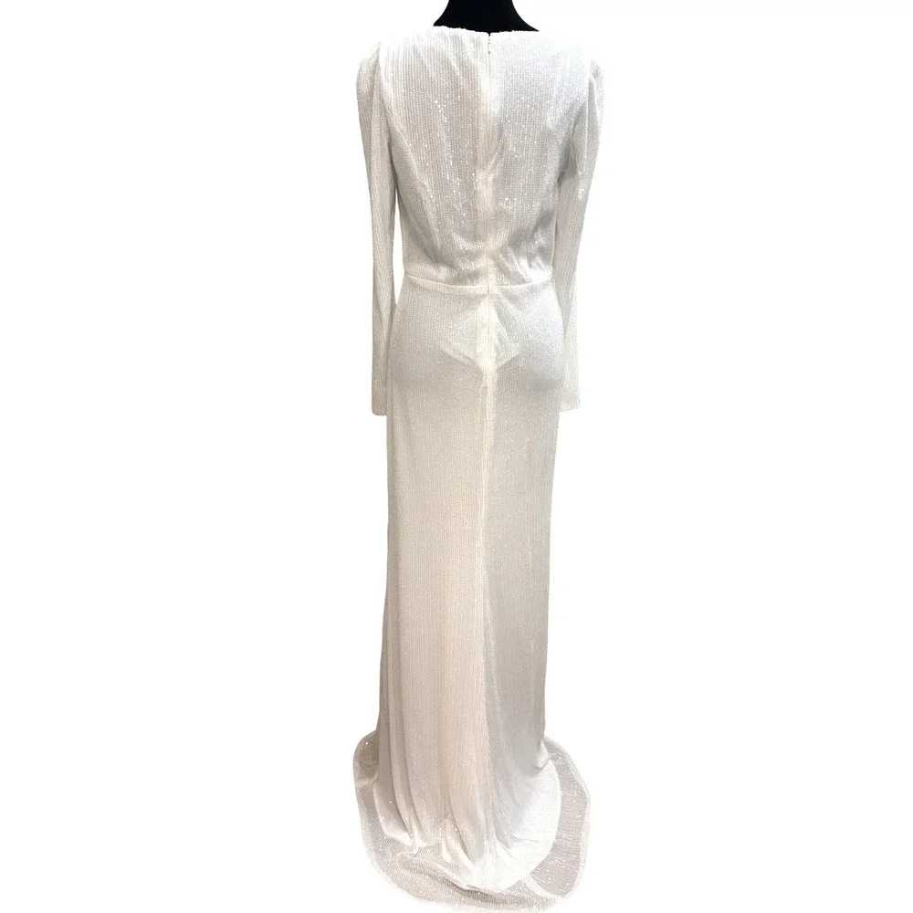 Mac Duggal Gown Women‎ Size 8 White Long Sleeve Sequin Glam Wedding 26395 NWT